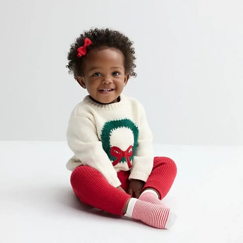 NEW! Carter's Size 5T Girls Wreath Long Sleeve Sweater White / Ivy